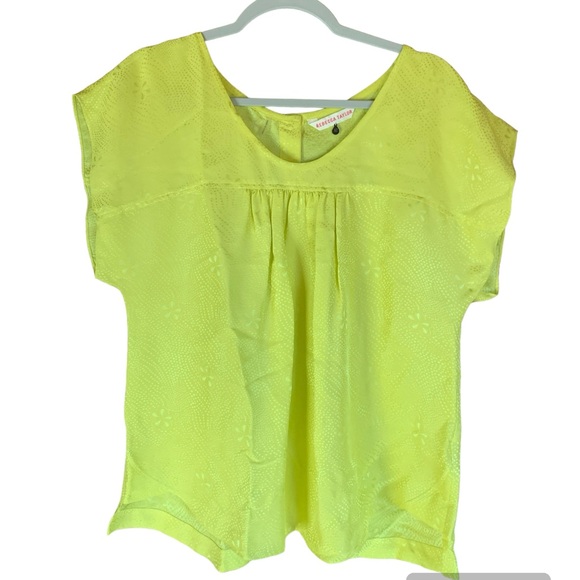 Rebecca Taylor Tops - Rebecca Taylor women’s yellow green short sleeve blouse size 12 office career